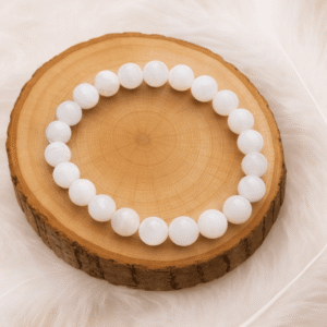 Bracelet pierre de lune blanche naturelle 8 mm sur rondin en bois