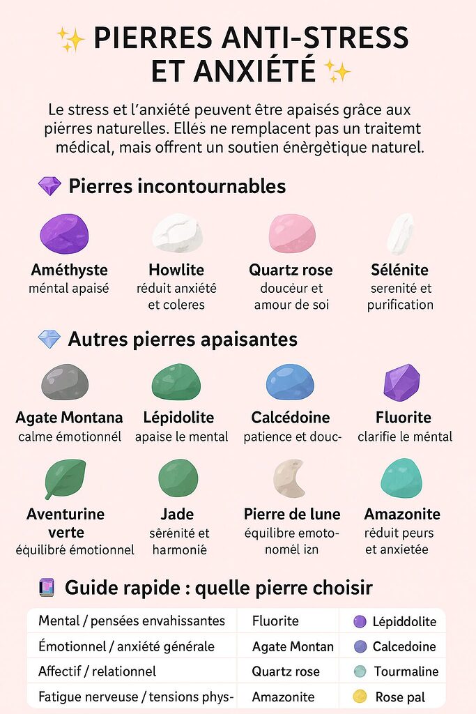 Le stress et l’anxiété touchent de nombreuses personnes au quotidien. Les pierres naturelles peuvent aider à apaiser l’esprit, réduire les tensions et favoriser un meilleur équilibre émotionnel.