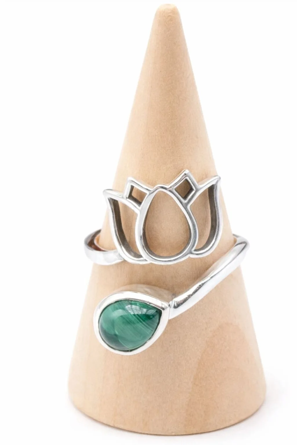 Bague malachite argent 925 réglable – pierre naturelle verte AA
