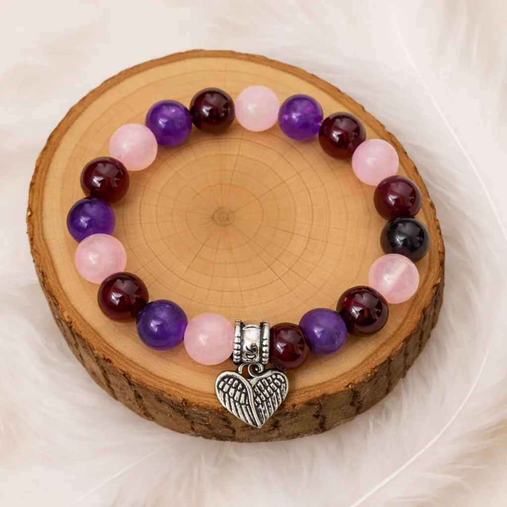Bracelet anti-dépression Quartz rose Améthyste Grenat – pierres naturelles AA