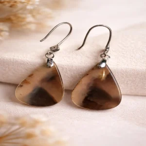 Boucles d’oreilles agate montana pierre naturelle avec crochets argent