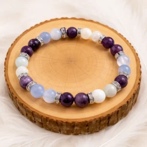 Bracelet ménopause bouffées de chaleur 8mm améthyste calcédoine lépidolite pierre de lune