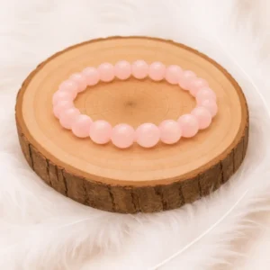 Bracelet morganite 8 mm en pierres naturelles sur rondin en bois