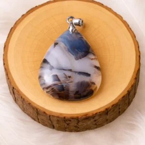 Pendentif agate Montana Yellow Stone 40x30 mm sur rondin – bélière argent