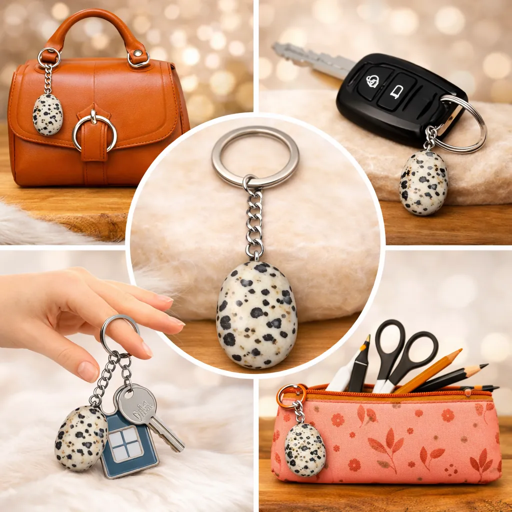 Bijou de sac en jaspe dalmatien pierre naturelle