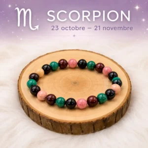 Bracelet astrologique Scorpion en pierres naturelles sur rondin