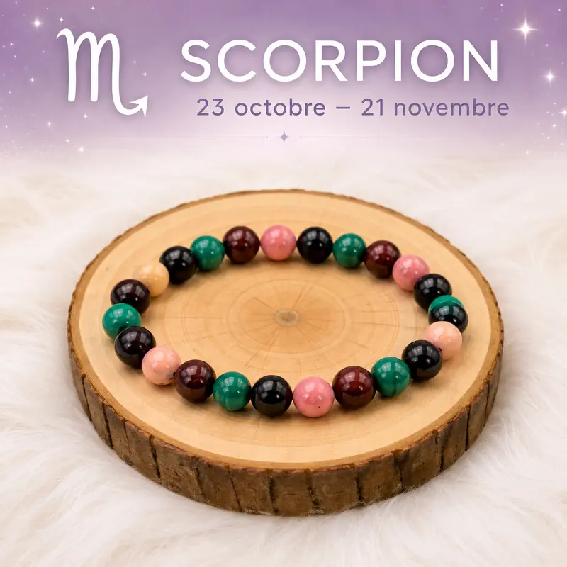 Bracelet astrologique Scorpion en pierres naturelles sur rondin