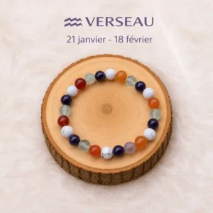 Bracelet astrologique Verseau multicolore en pierres naturelles sur rondin