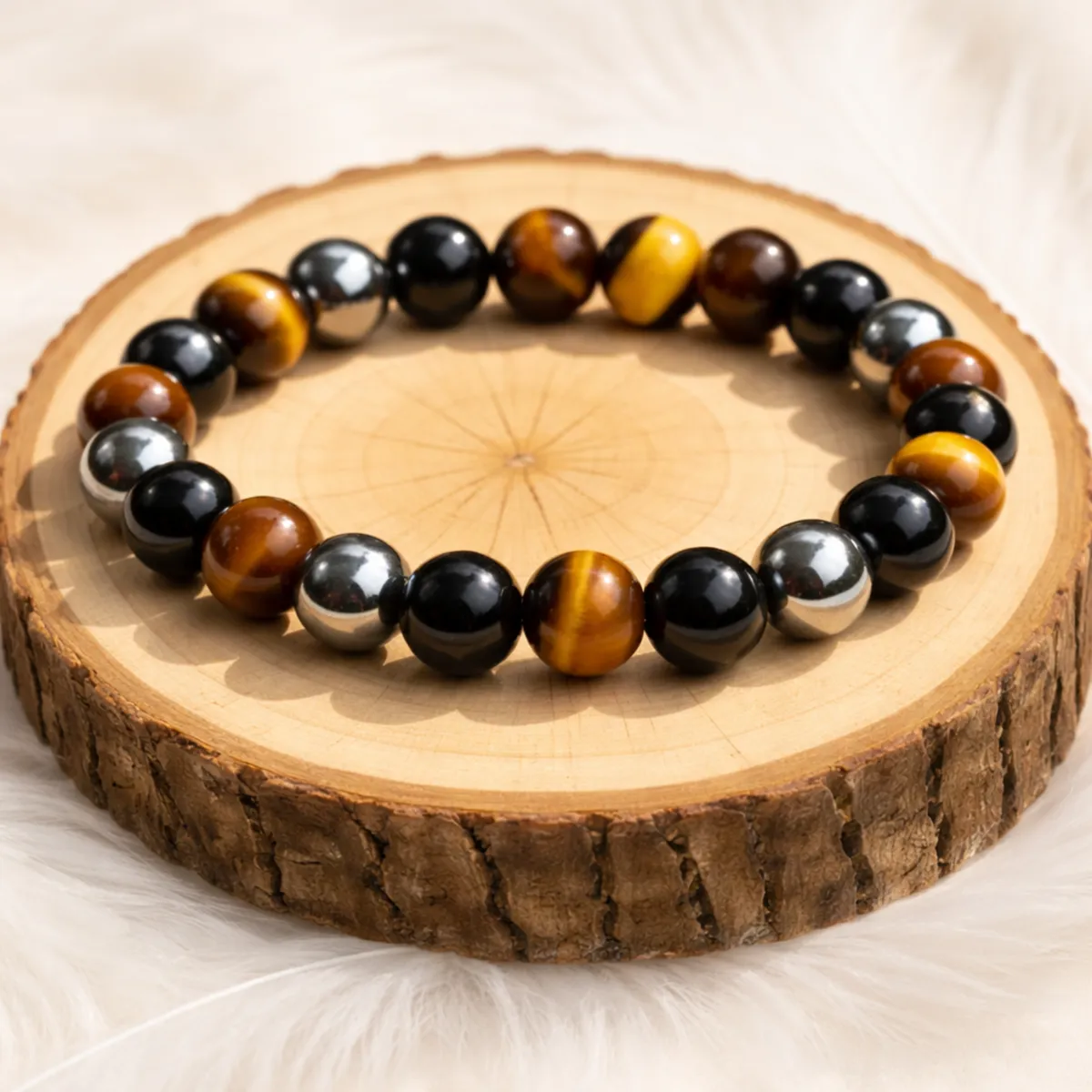 bracelet protection énergétique hématite obsidienne oeil de tigre pierres naturelles