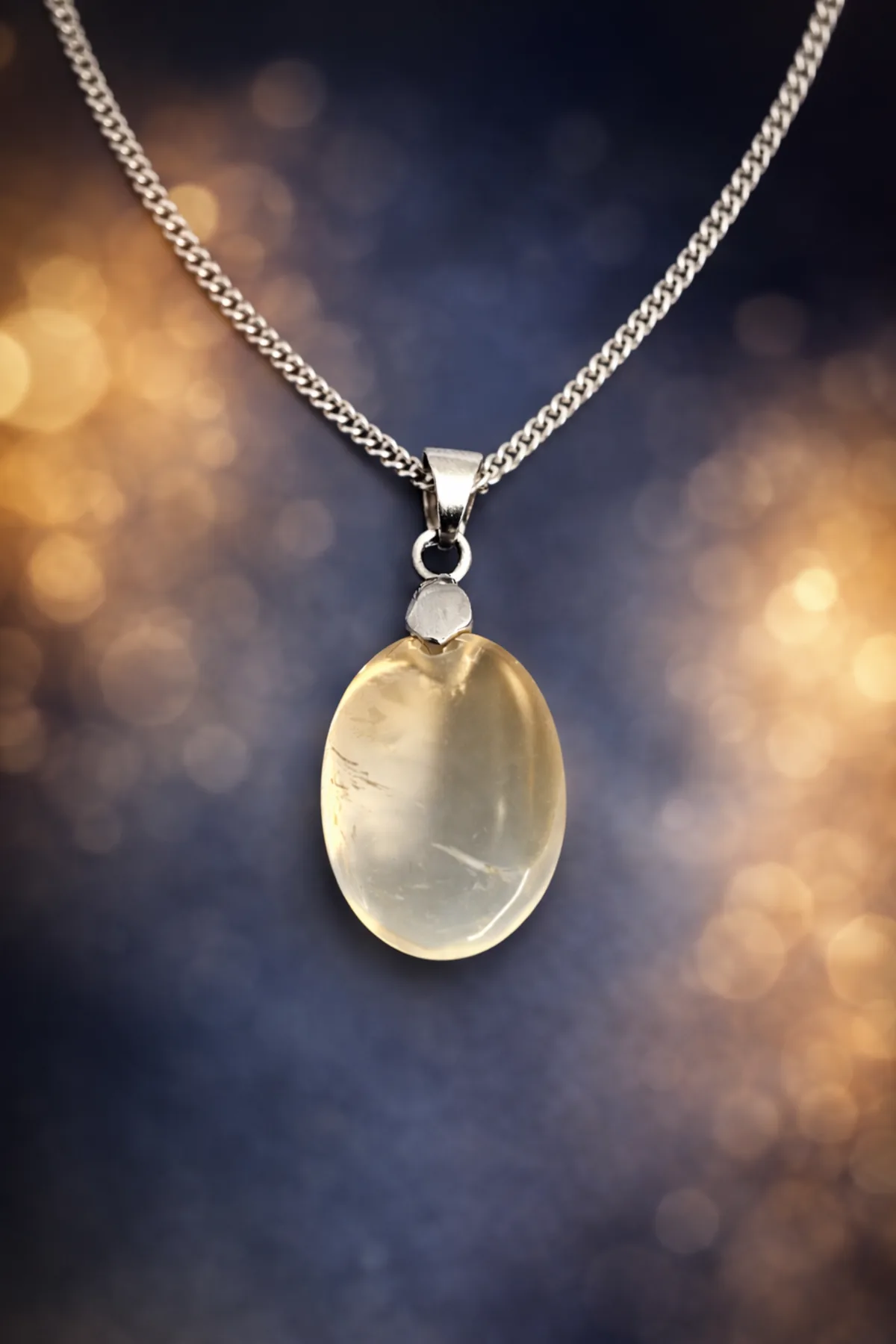 Pendentif citrine naturelle non chauffée avec bélière et chaîne en argent