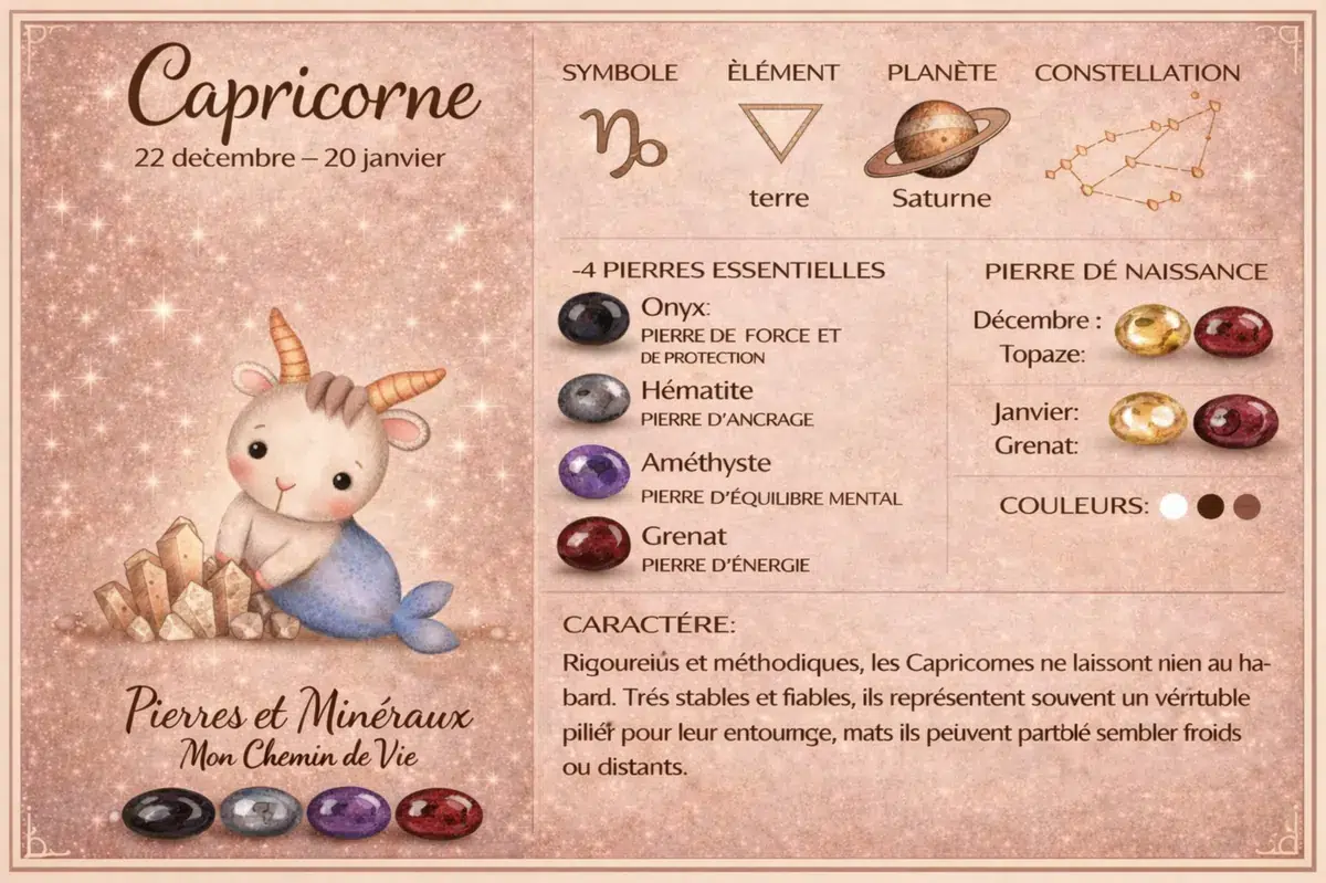 Pierre du Capricorne : onyx hématite améthyste grenat