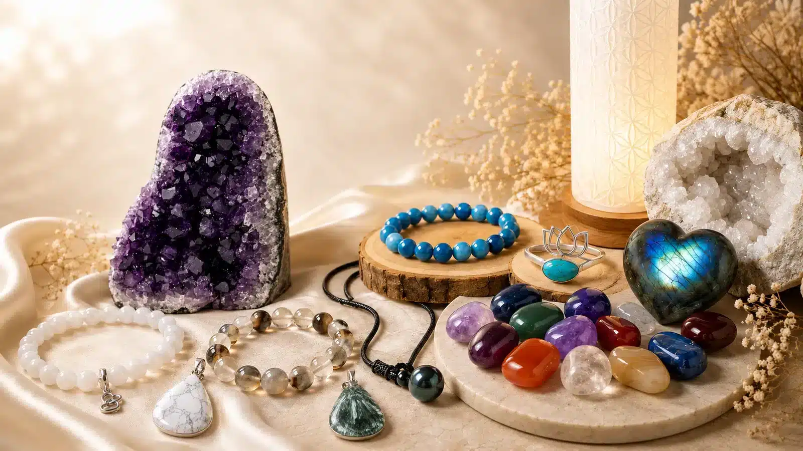 Bijoux en pierres naturelles, géodes, bracelets et minéraux pour le bien-être