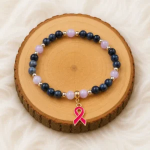 Bracelet kunzite et labradorite avec pendentif ruban rose