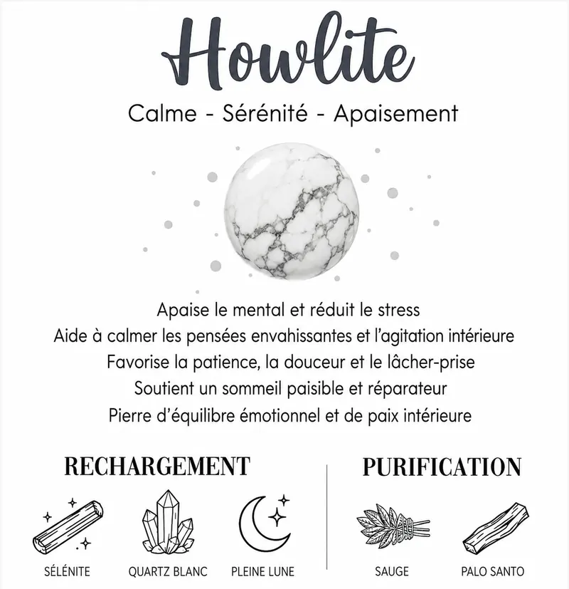 Fiche des bienfaits de la pierre roulée Howlite