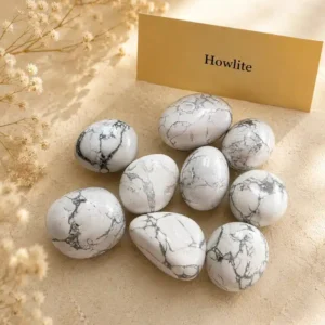 Pierre roulée Howlite blanche veinée de gris, qualité AA