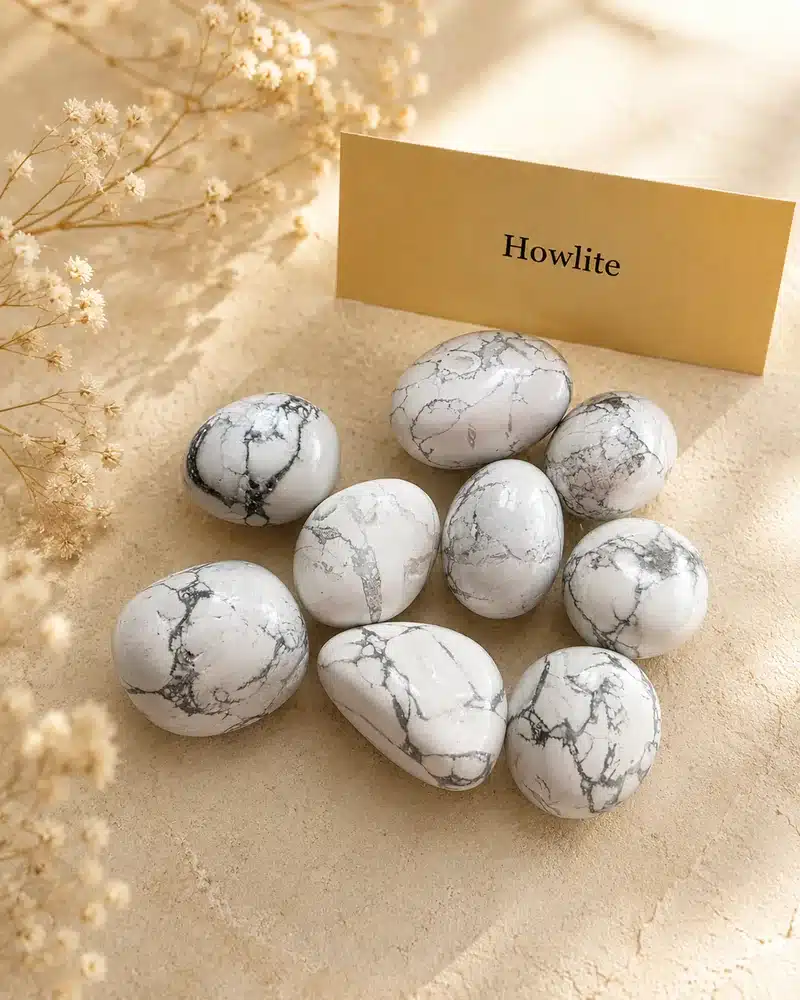 Pierre roulée Howlite blanche veinée de gris, qualité AA